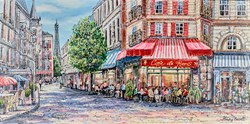 Cafe-Life Paris by Phillip Bissell - Original Painting on Box Canvas sized 39x20 inches. Available from Whitewall Galleries